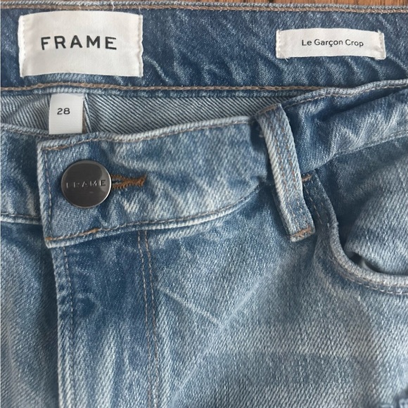 Frame Light Wash Distressed Le Garçon Crop Jeans Size 28 - Picture 5 of 6